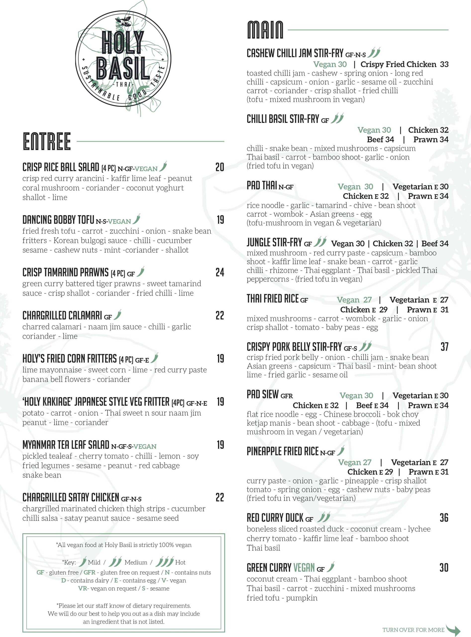 Dine In menu My Sustainable Thai Restaurant Croydon